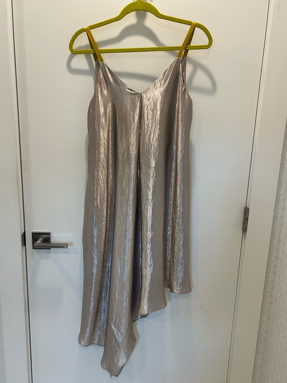 Anthropologie Iridescent Silver-Asymmetrical Slip Dress